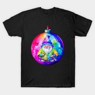 Rainbow Gnome on a Christmas Bauble T-Shirt
